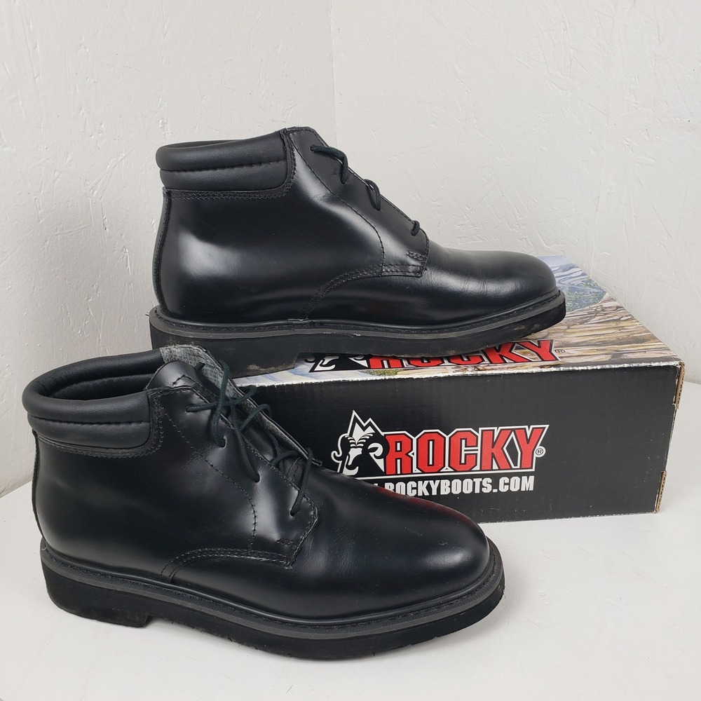 Rocky Mens 9.5 M Chukka Leather Boots Black Non-Gloss Polishable FQ00501-8